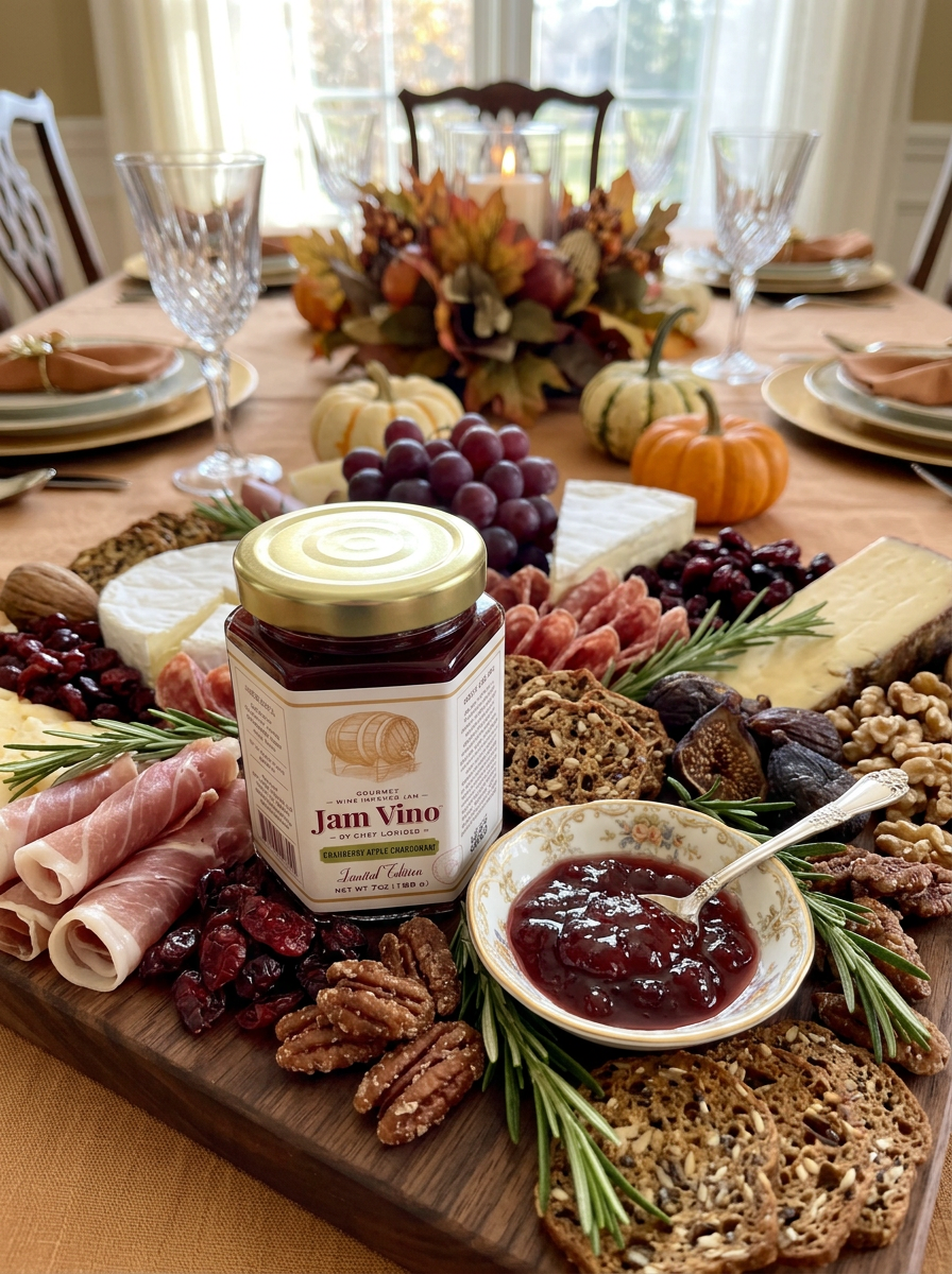 Jam Vino on a lavish holiday charcuterie board with meats, cheeses, figs and crackers